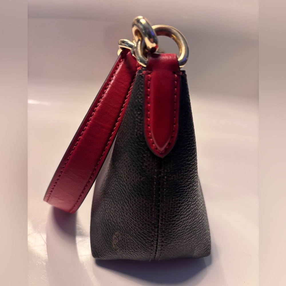 COACH Charlotte Shoulder Bag In Signature Canvas (CX810)Gold/Walnut/Bold-Red - Picture 7 of 14